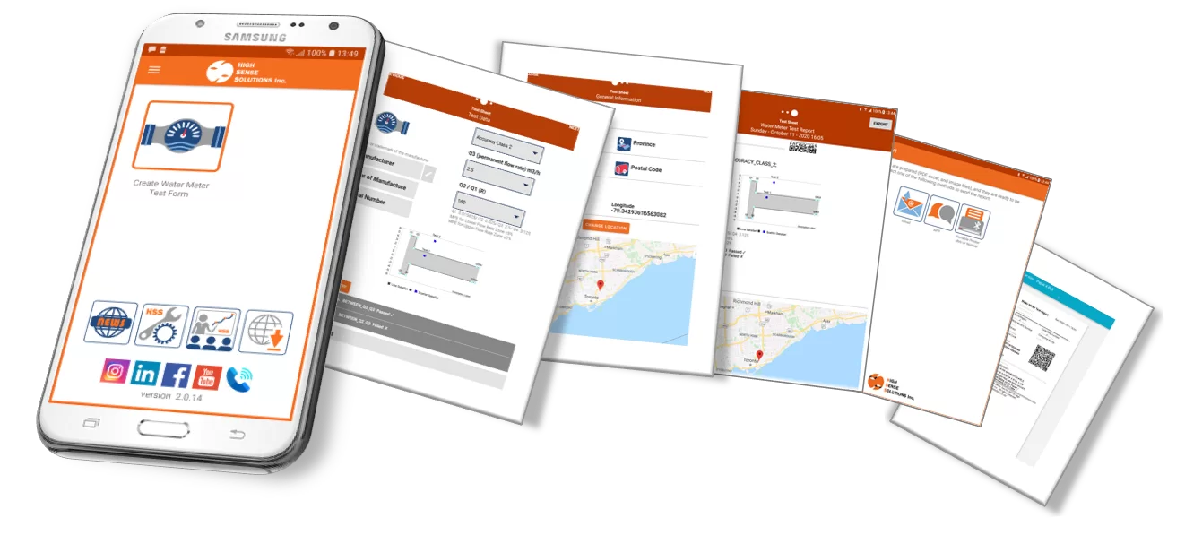 Water Meter Test Kit mutiple screens on moble device