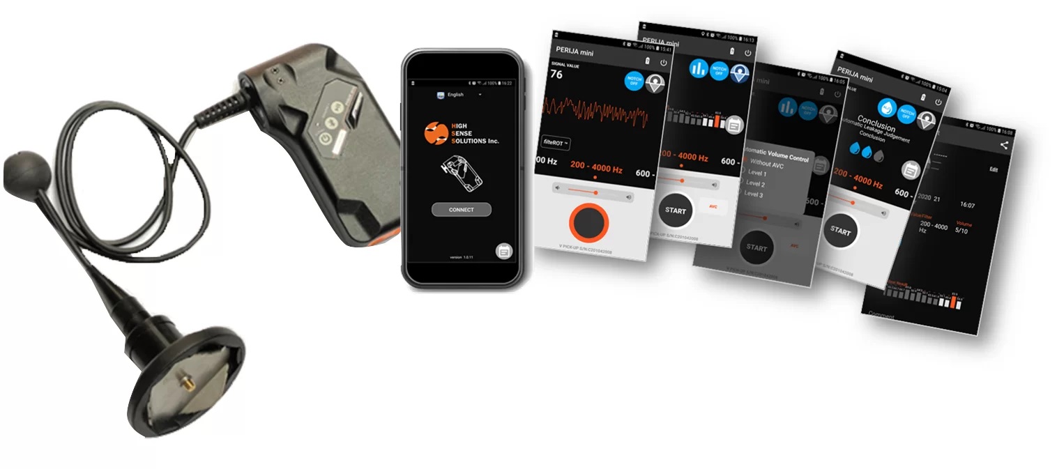 Pereja Mini V Pickup with App showing various screens